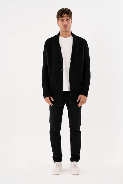 Erkek Regular Fit Çıtçıtlı Cepli Örme Uzun Triko Hırka - 3