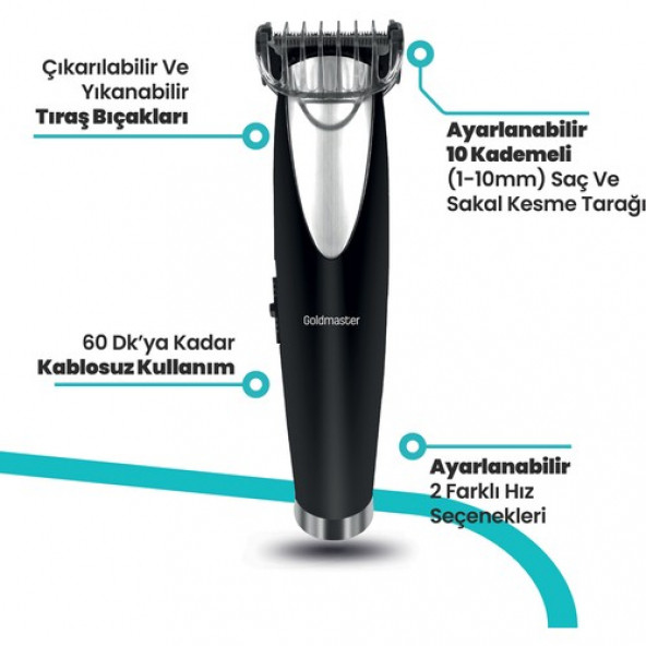 Goldmaster Hugo Kablolu Kablosuz Paslanmaz Çelik Bıçaklı Ayarlanabilir 10 Kademeli Erkek Bakım Seti Gm 9105 - 3