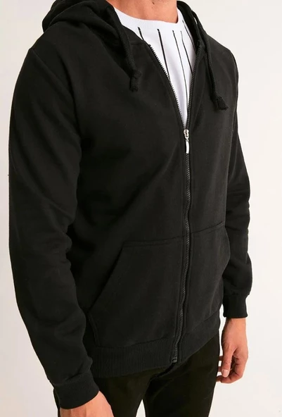 Hipatu 2 İp Şardonlu Fermuarlı Kapşonlu Oversize Sweatshırt Ceket - 4