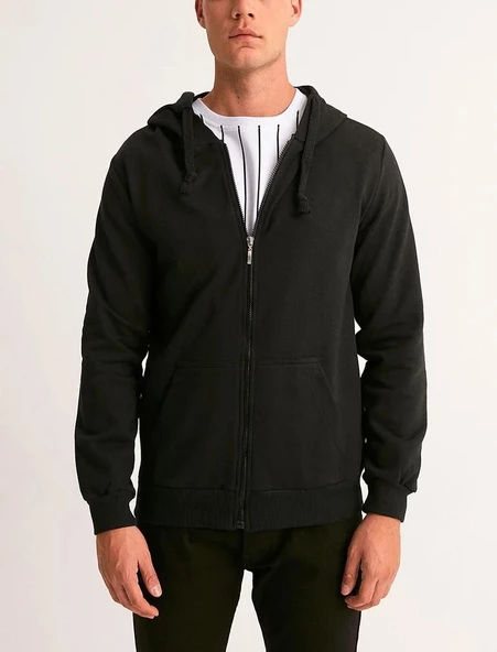 Hipatu 2 İp Şardonlu Fermuarlı Kapşonlu Oversize Sweatshırt Ceket - 3