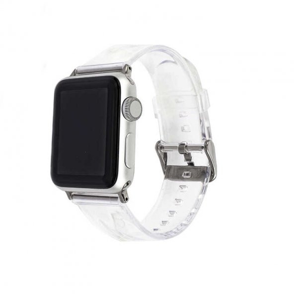 ​​​Apple Watch 44mm KRD-13 Şeffaf Silikon Metal Toka Kademeli Kordon
