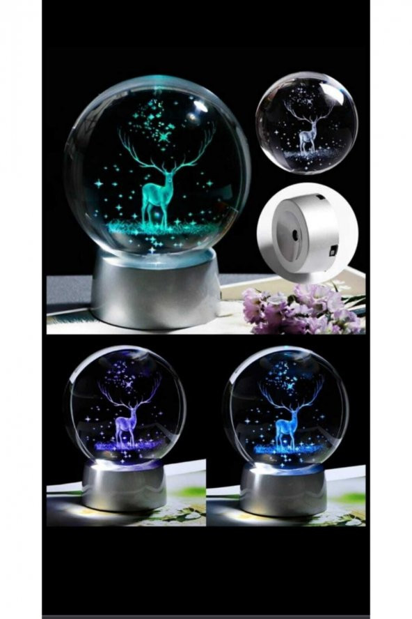 Geyik Temalı Işıklı Renk Değiştiren Dekoratif Cam Küre - 2