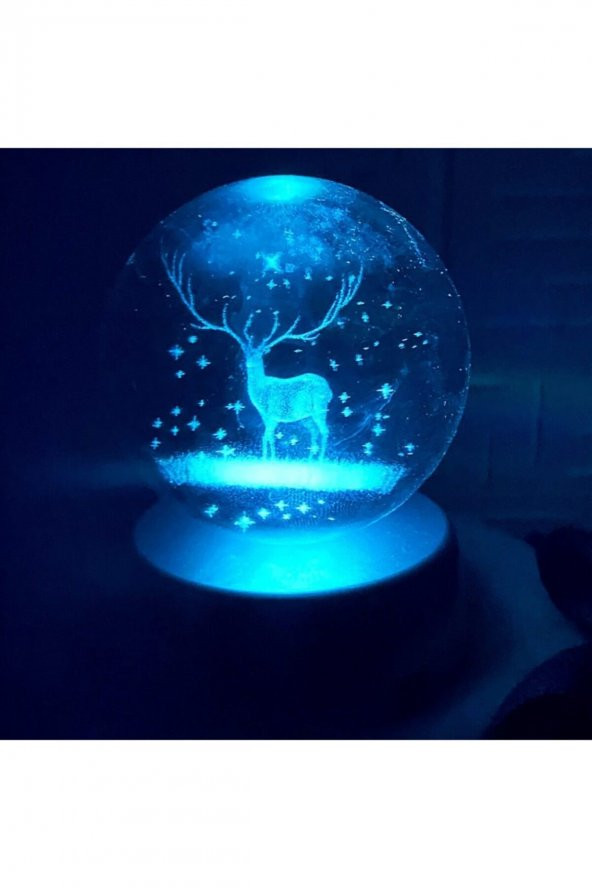 Geyik Temalı Işıklı Renk Değiştiren Dekoratif Cam Küre - 3