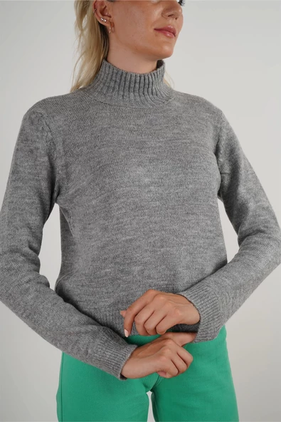 Kadın Balıkçı Yaka Triko Kazak Gri - 4