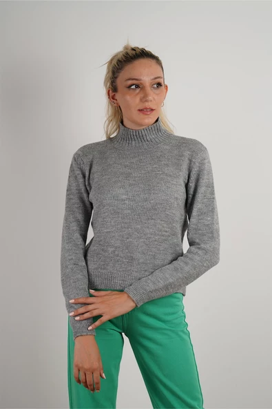 Kadın Balıkçı Yaka Triko Kazak Gri - 2