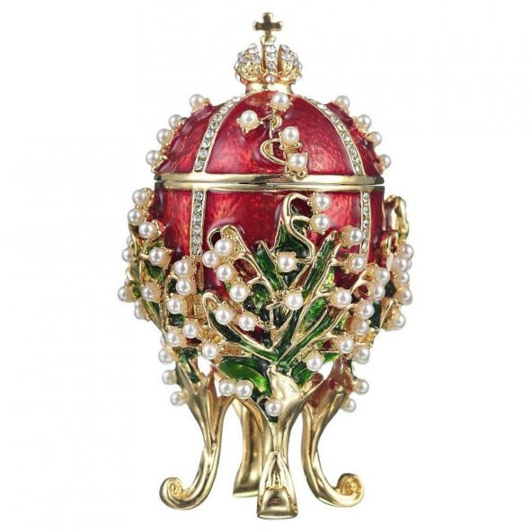 Faberge Yumurta Swarovski Taşlı Lüks Mücevher Kutusu Kırmızı 8 cm