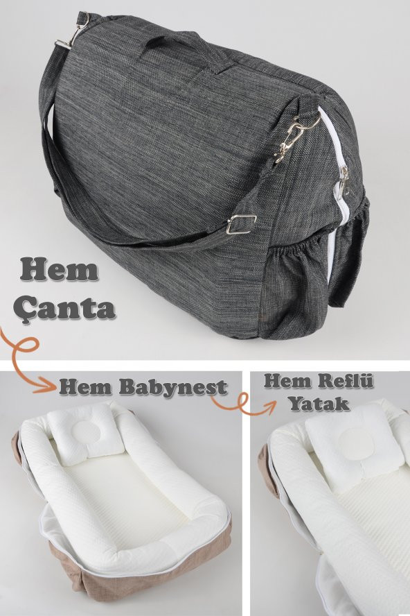 Çantalı Taşınabilir Bebek Reflü Yatağı, Yastığı, Babynest, Anne Çantası Dokuma Kumaş Çocuk Araç Gereçleri - Resim 9