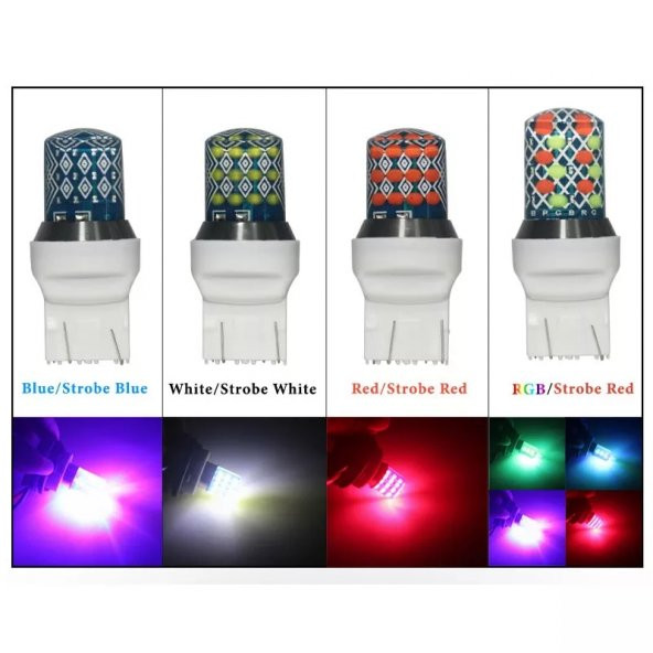 T20 -7443 Serisi RGB Park Stop Ampül 2 FonksiyonluRGB+Çakarlı - 2
