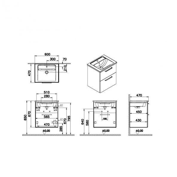 Vitra Root Flat 60 cm Beyaz Çekmeceli Banyo Dolabı Alt Modül Lavabo - Resim 2