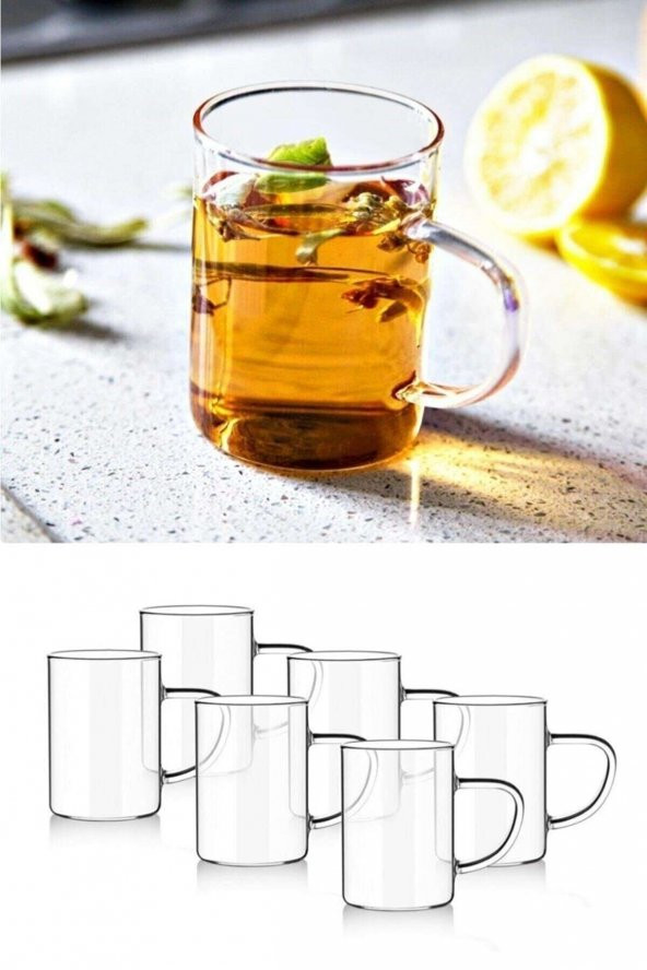 6 Adet Borosilikat Isıya Dayanıklı Termısıl Cam Kupa Bardak 200 ml  Ofis Mutfak Ev