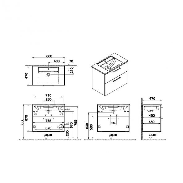 Vitra Root Flat 80 cm Beyaz Banyo Dolabı Alt Modül ve Lavabo - 2