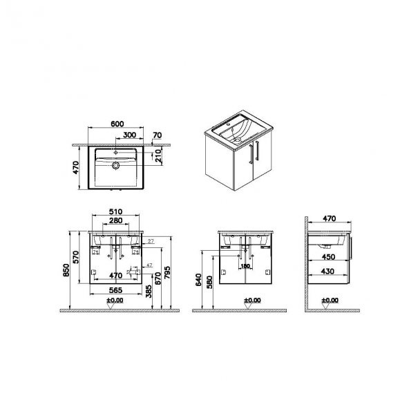 Vitra Root Flat 60 cm Kapaklı Meşe Banyo Dolabı Alt Modül Lavabo - 2