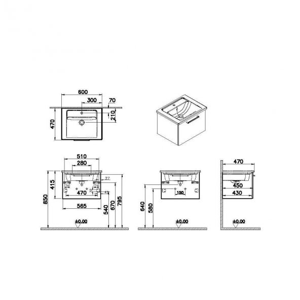 Vitra Root Flat 60 cm Doğal Meşe Banyo Dolabı Alt Modül ve Lavabo - 2