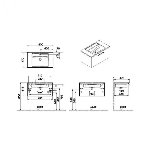Vitra Root Flat 80cm Beyaz Çekmeceli Banyo Dolabı Alt Modü Lavabo - 2