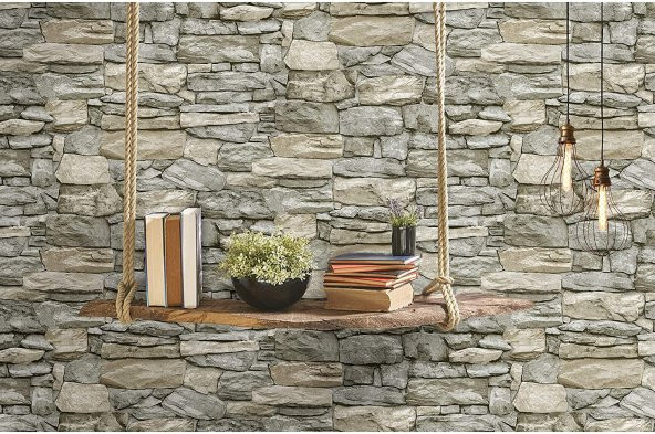 Kale Taş Duvar Desenli Kendinden Yapışkanlı 3D Duvar Raf Kapı Kaplama Kağıdı 3 Metre 60 Cm - 2
