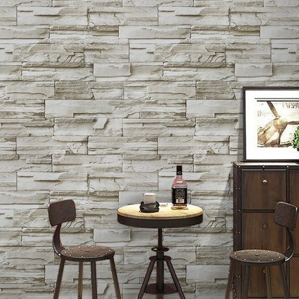 Sarı Tuğla Taş Desenli Kendinden Yapışkanlı 3D Duvar Raf Kapı Kaplama Kağıdı 3 Metre 60 Cm - 3