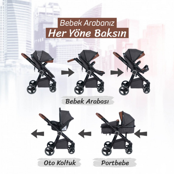 Biddy Pitty Terre Smoked Hafif Travel Sistem Bebek Arabası - 3