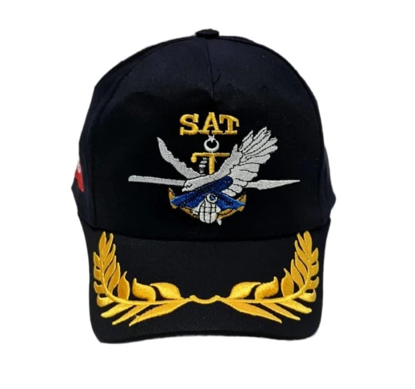 SAT ŞAPKA SİYAH DEFNE DALI İŞLEMELİ - 3