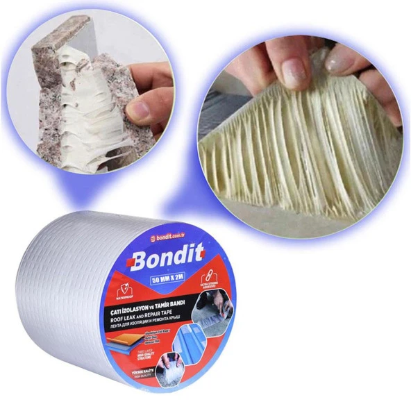 Bondit Çatı İzolasyon Ses Su Yalıtım Tamir Bandı Çamur Bant Gri 50 MM x 2 Mt