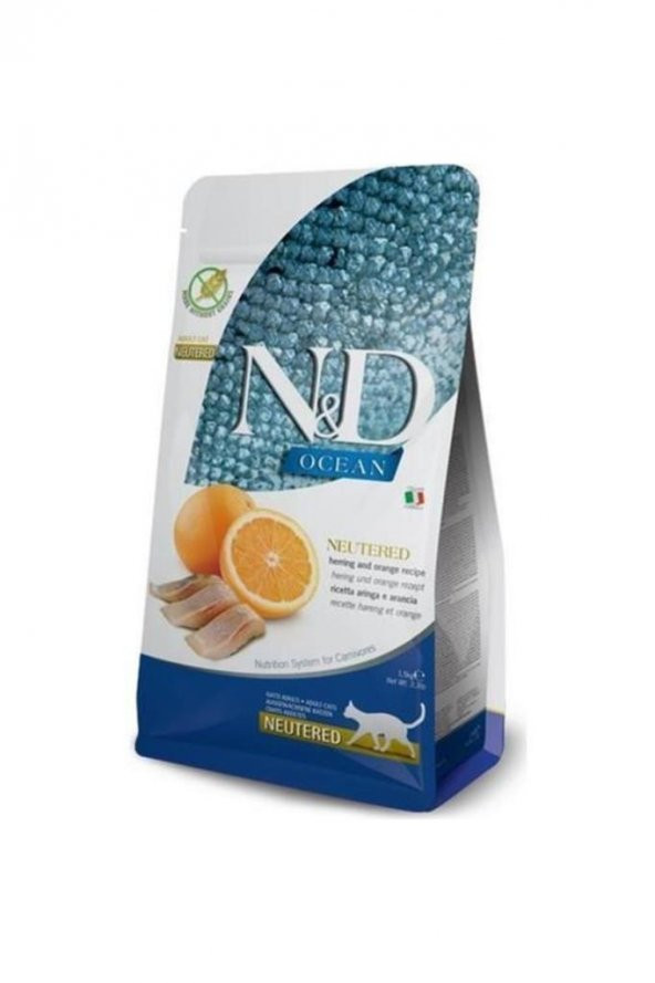 ND N&D Ocean Ringa Balıklı Ve Portakallı Tahılsız Kısırlaştırılmış Kedi Maması 1,5 kg