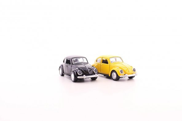 2 Adet Çek-Bırak Metal Vosvos Araba Dıe Cast Büyük Boy 12cm Sarı-Siyah - 2