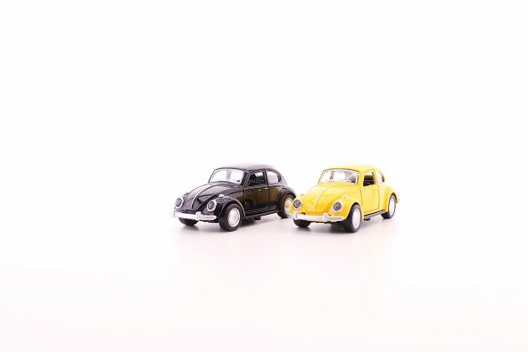 2 Adet Çek-Bırak Metal Vosvos Araba Dıe Cast Büyük Boy 12cm Sarı-Siyah - 4
