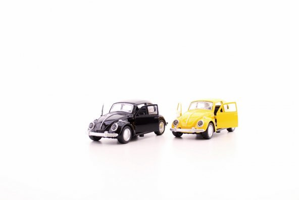 2 Adet Çek-Bırak Metal Vosvos Araba Dıe Cast Büyük Boy 12cm Sarı-Siyah