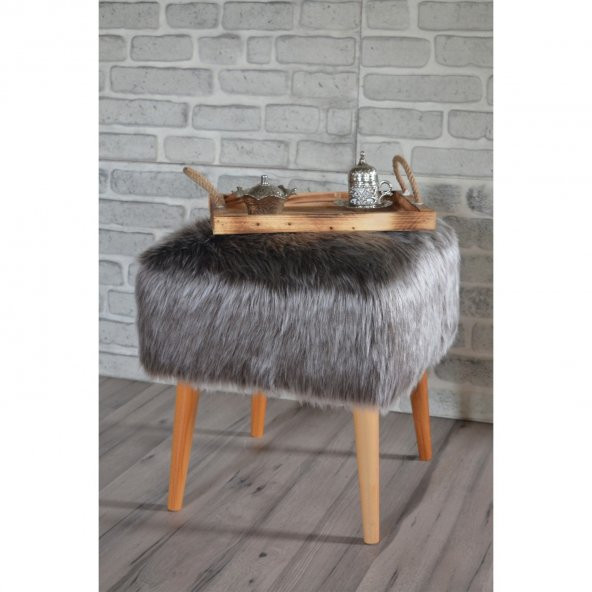 Ünüvar Konsept Puf & Benç 45*45-Ahşap Ayak Dökülmez Peluş Antrasit