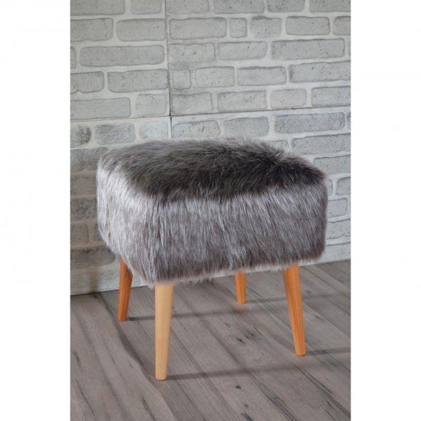 Ünüvar Konsept Puf & Benç 45*45-Ahşap Ayak Dökülmez Peluş Antrasit - 2