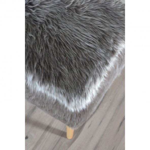Ünüvar Konsept Puf & Benç 45*45-Ahşap Ayak Dökülmez Peluş Antrasit - 4