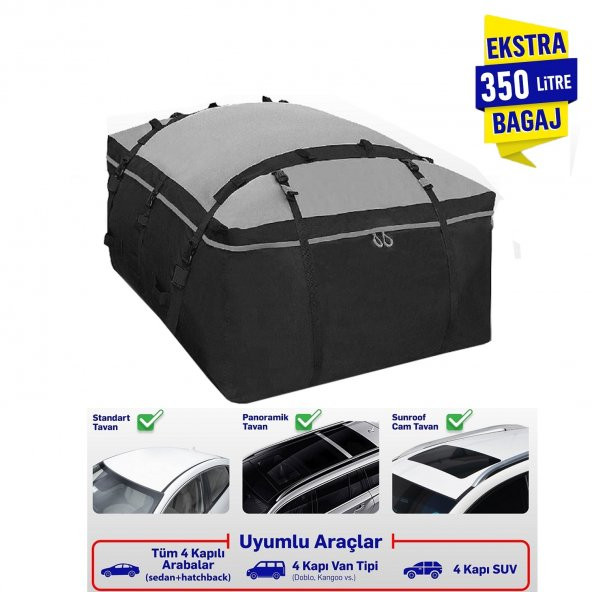 Volvo Xc 90 2.5 T Awd Geartronic 2006 Model PortBagaj Çıtasız Araç Üstü Çanta 350 LT - 3