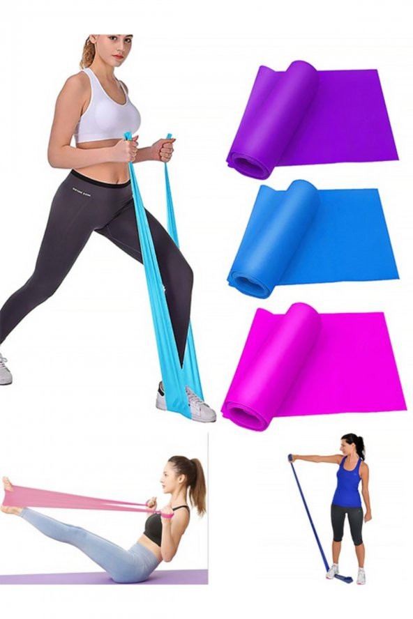 3lü Pilates  Direnç Lastiği Seti 3 Adet Pilates Lastik Seti Pilates Bandı 15 x 120 cm Büyük Boy