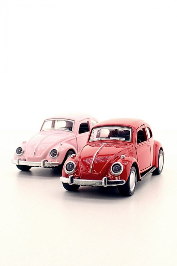 2 Adet Çek-Bırak Metal Vosvos Araba Dıe Cast Büyük Boy 12cm Pembe-Kırmızı - 2