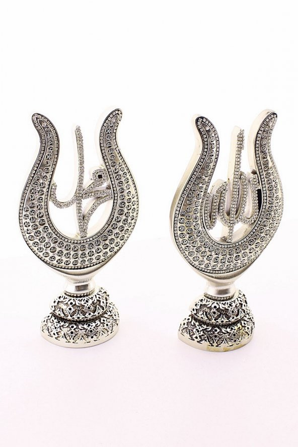 2li Gümüş Allah Muhammed Lale Lafız Orta Boy Biblo 22cm-02 - 3