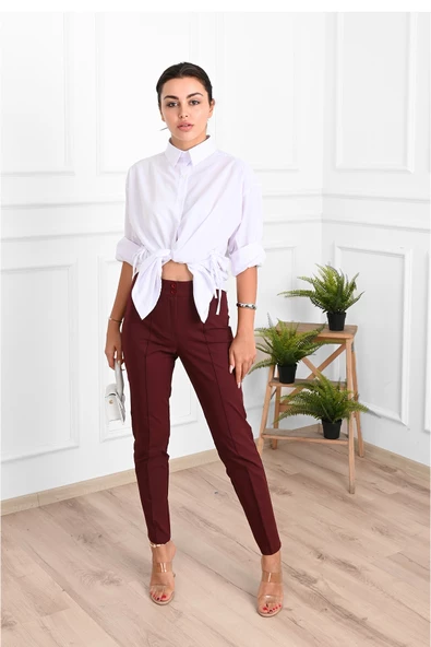 Kadın Yüksek Bel Klasik Kumaş Pantolon 6124-23 - 11