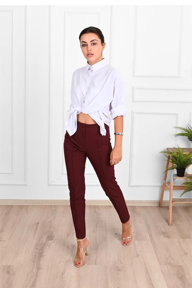 Kadın Yüksek Bel Klasik Kumaş Pantolon 6124-23 - 9