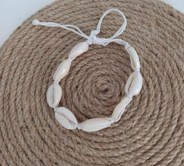 Bileklik Halhal Deniz Kabuklu Ayarlanabilir İp Bileklik Bijuteri Takı Halhal Aksesuar - 5