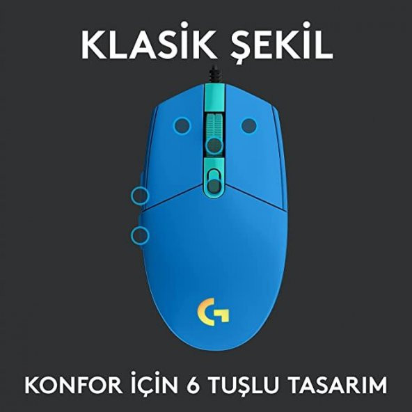 Logitech G102 Mavi LightSync Optik Kablolu Oyuncu Mouse + Oem Gaming Mouse Pad 40x30cm - Resim 2