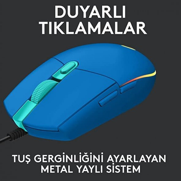 Logitech G102 Mavi LightSync Optik Kablolu Oyuncu Mouse + Oem Gaming Mouse Pad 40x30cm - Resim 4