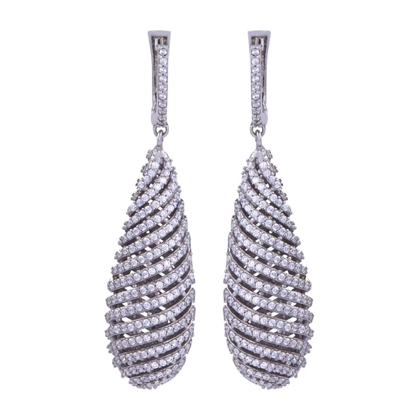 Sıralı Taşlı Sallantılı Gümüş Küpe ürün görseli 1