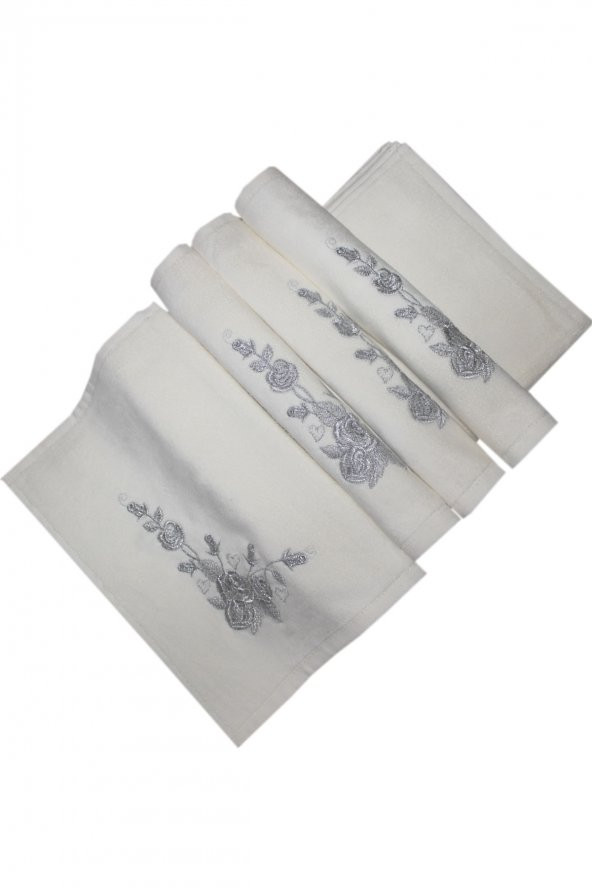 Bulteks Simli Nakışlı Kadife Ekru El Havlusu 30x50 Desen 5 - 3