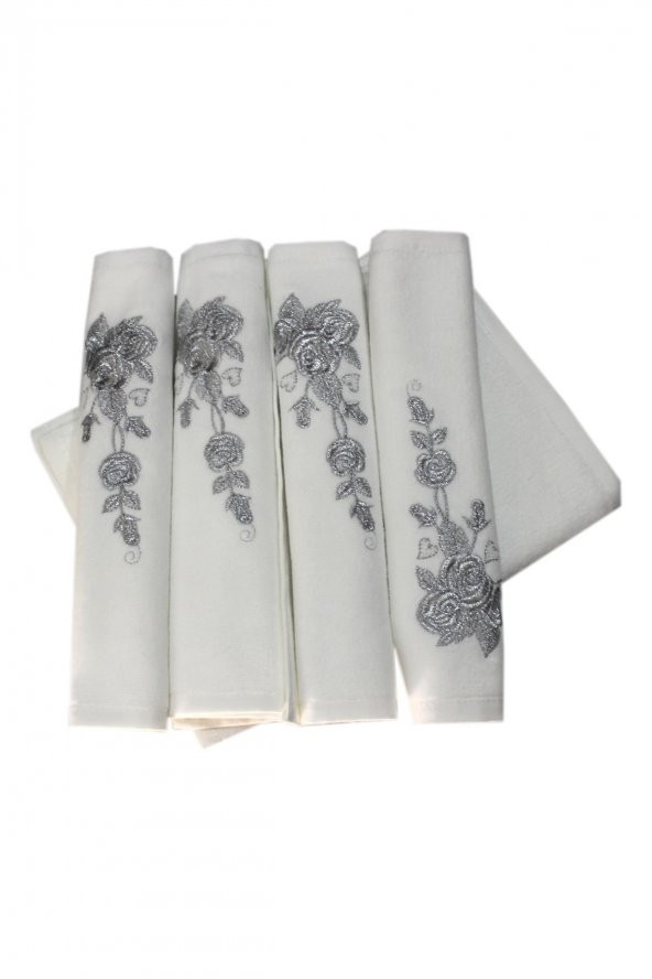Bulteks Simli Nakışlı Beyaz Kadife El Havlusu 30X50 Desen 5 - 3
