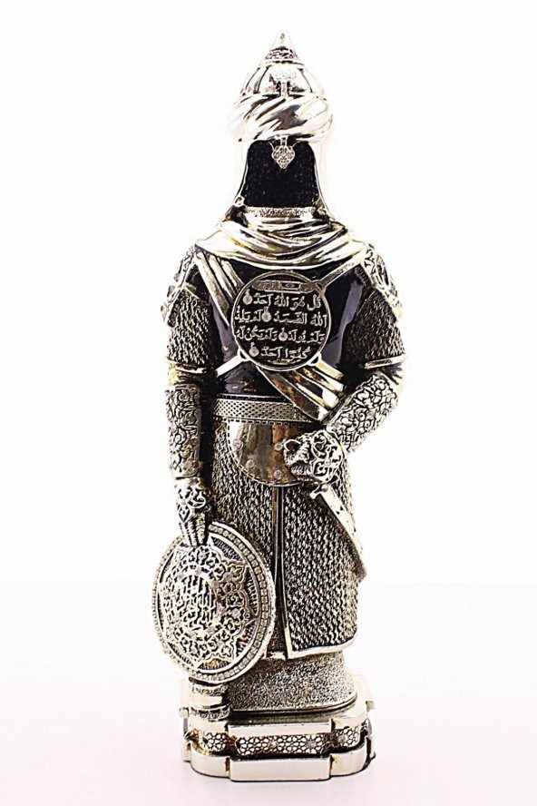 Zırhlı Cevşen Ayetli Asker Gümüş Biblo 3 Boyutlu Büyük Boy 32 cm-017