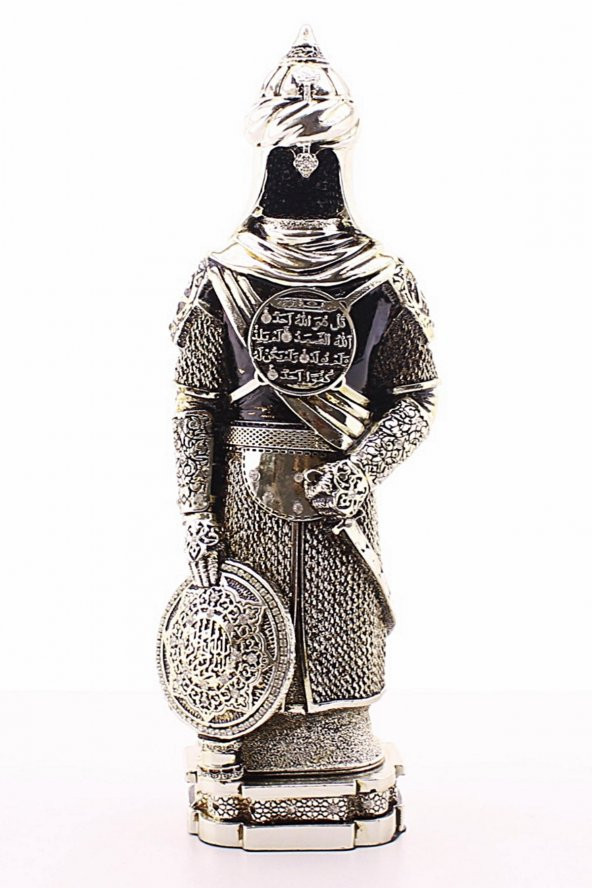 Zırhlı Cevşen Ayetli Asker Gümüş Biblo 3 Boyutlu Büyük Boy 32 cm-017 - 2