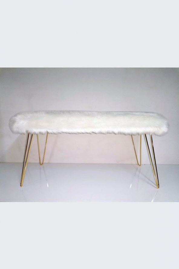 Ünüvar Konsept Puf & Benç 45*100-Gold Ayak Dökülmez Peluş Beyaz
