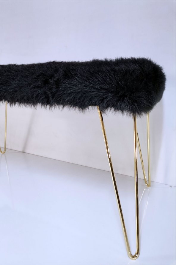 Ünüvar Konsept Puf & Benç 45*100-Gold Ayak Dökülmez Peluş Siyah - 2