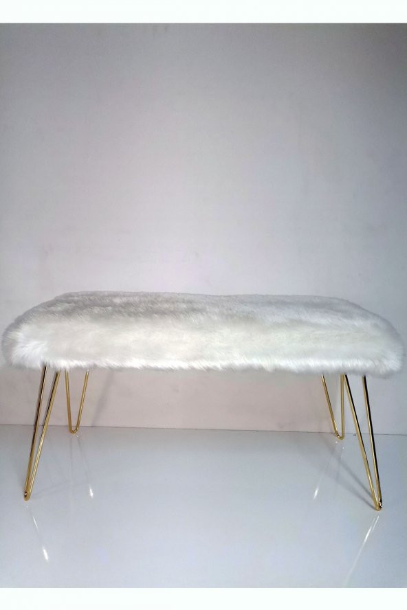Ünüvar Konsept Puf & Benç 45*100-Gold Ayak Dökülmez Peluş Beyaz - 2