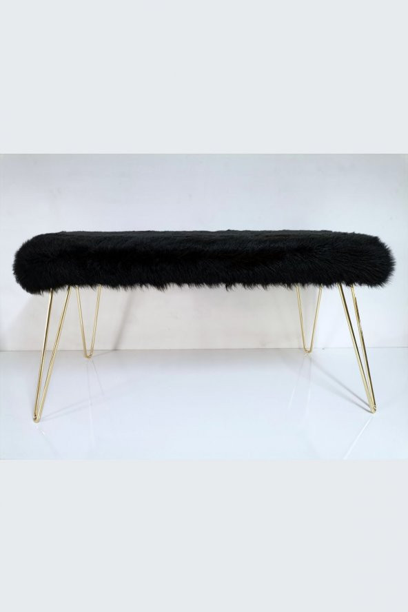 Ünüvar Konsept Puf & Benç 45*100-Gold Ayak Dökülmez Peluş Siyah - 4