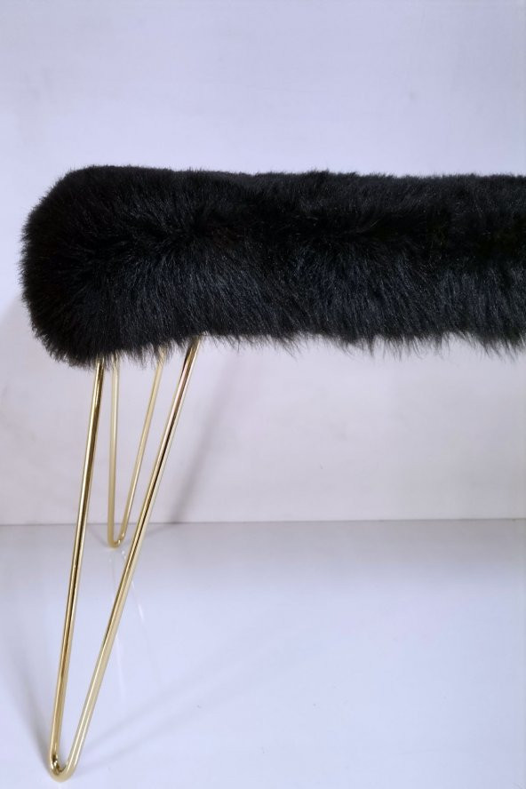 Ünüvar Konsept Puf & Benç 45*100-Gold Ayak Dökülmez Peluş Siyah - 5