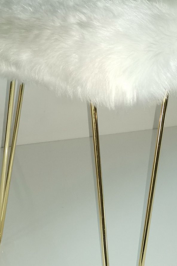 Ünüvar Konsept Puf & Benç 45*100-Gold Ayak Dökülmez Peluş Beyaz - 4